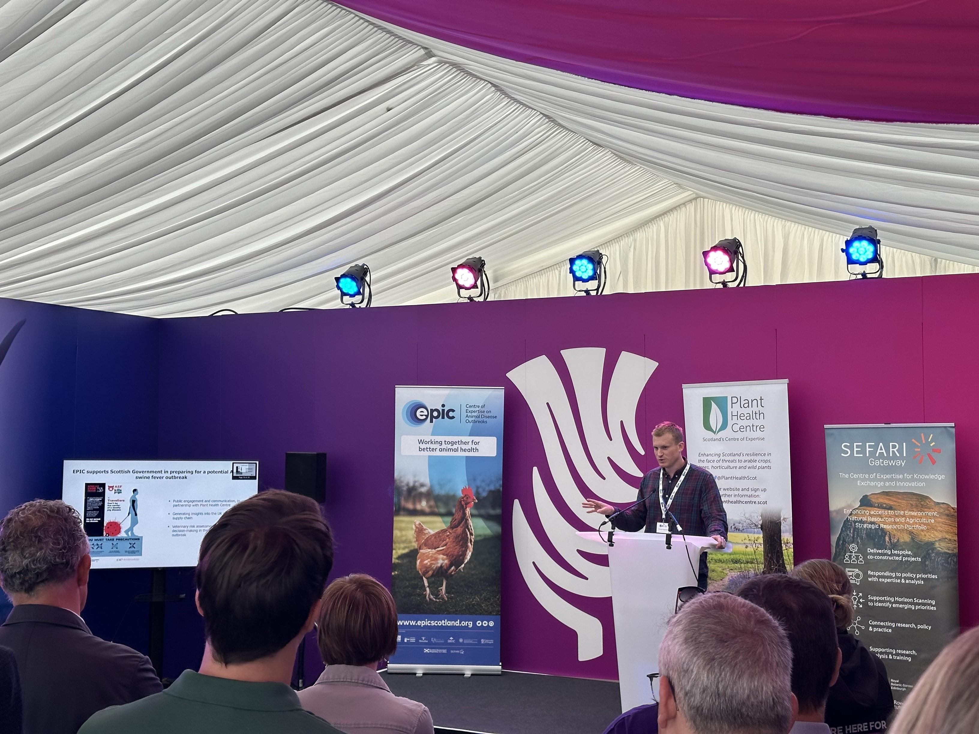 Dr. Davide Pagnossin, EPIC Research Fellow presented a talk at a consortium event in the Scottish Government marquee.